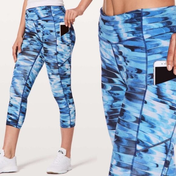 Lululemon Speed Up Crop Tidal Blue Print Run Tights Size 6 Luxtreme Running Pant - Picture 2 of 12